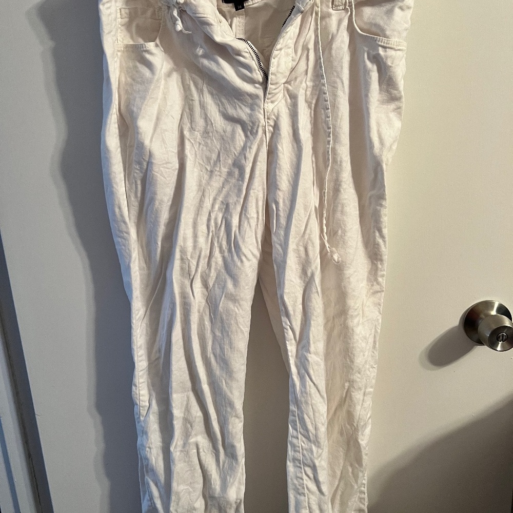 White Lined Linen Pants